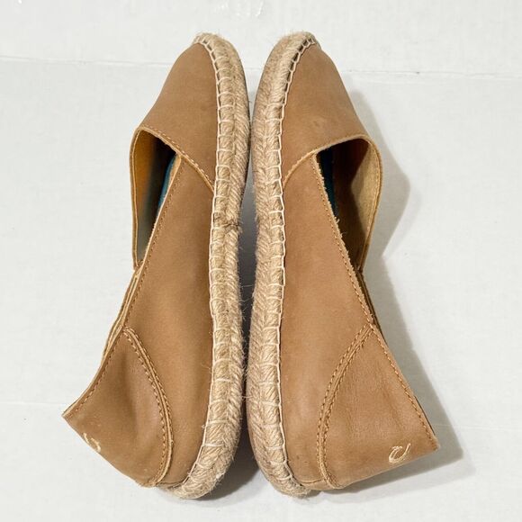 Olukai Kaula paa ili Flat Espadrille Loafer Shoe Brown Leather Slip On Women 6.5 - Picture 3 of 10